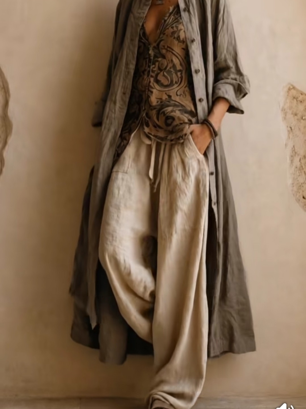 3 Piece Linen Set. Jacket, Vest And Wide Leg Pants